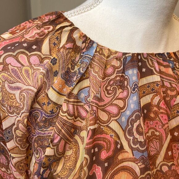 NWT Wrong Side of Right Paisley Pleated Long Sleeve Chiffon Top, Size 3 (S/M) - Picture 2 of 16